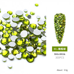 Стразы микс размеров, оливково-зеленые (300 шт), 01