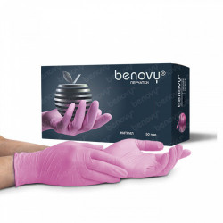 Перчатки нитриловые Benovy (50 пар/уп), розовые, р-р S