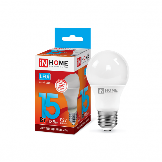 Лампочка светодиодная IN HOME LED-A60,15 Вт, 4000К, 1350Лм
