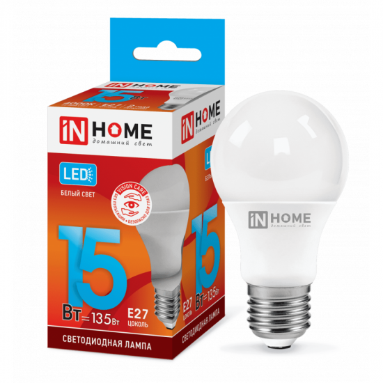 Лампочка светодиодная IN HOME LED-A60,15 Вт, 6500К, 1350Лм